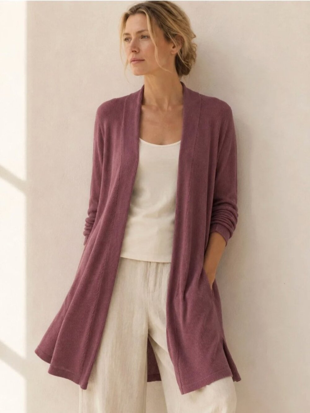 Eileen Fisher Organic Linen Cotton Longline Cardigan | M